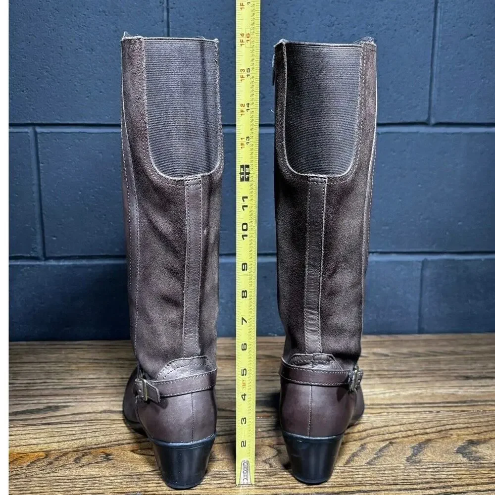Clarks Bendables Knee High Riding Boots Women’s 8 Brown Leather Wide Calf Zip